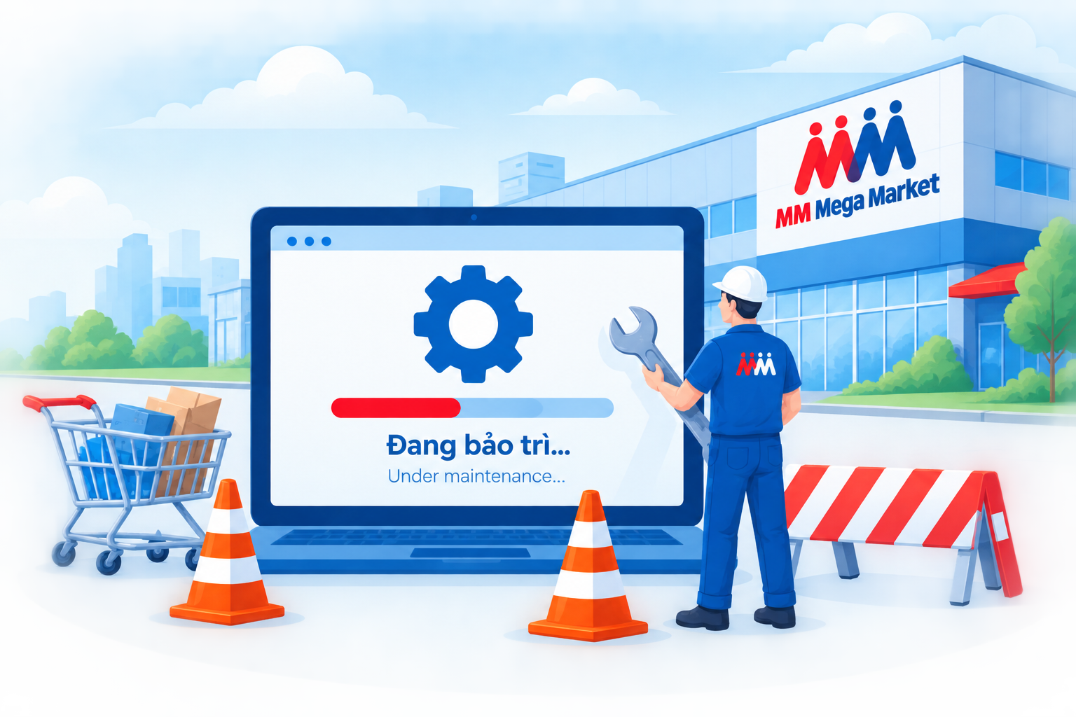 Minh họa nhân viên kỹ thuật bảo trì hệ thống tại MM Mega Market